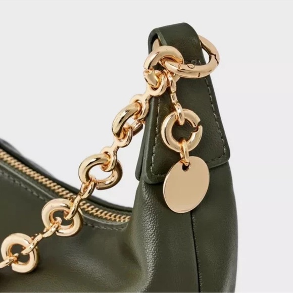 A New Day Jewelry Chain Clutch Handbag Olive Green Shell Metal Chain Strap Woven - Picture 2 of 4